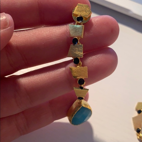 Turquoise and Gold Drop Earrings - Picture 4 of 5